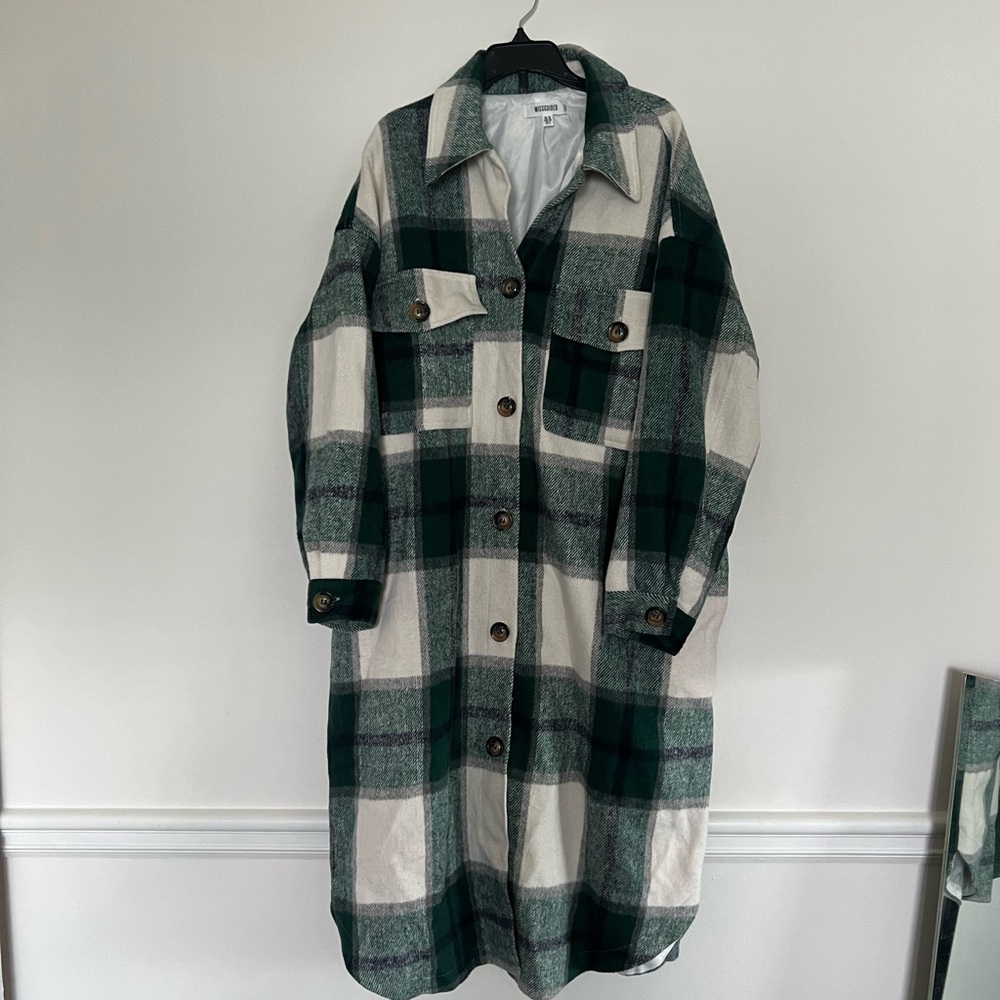 Worn once Misguided brushed green long shacket